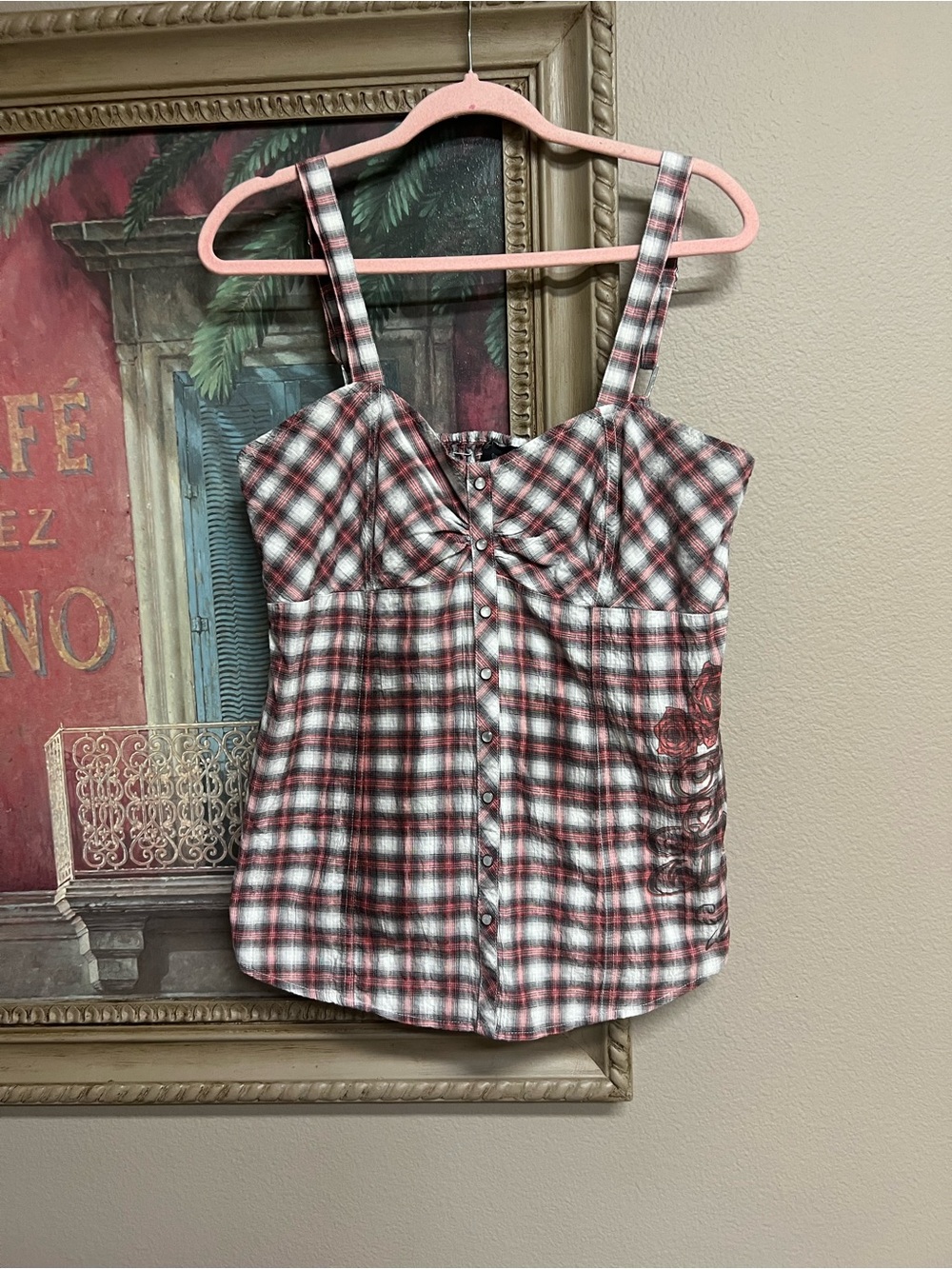 Harley-Davidson Red and White Plaid Button-Front Camisole